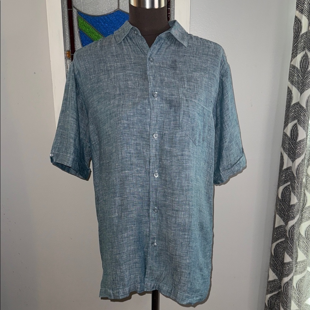 Cubavera Men’s Classic Two Tones Linen Button Down Shirt SZ Small